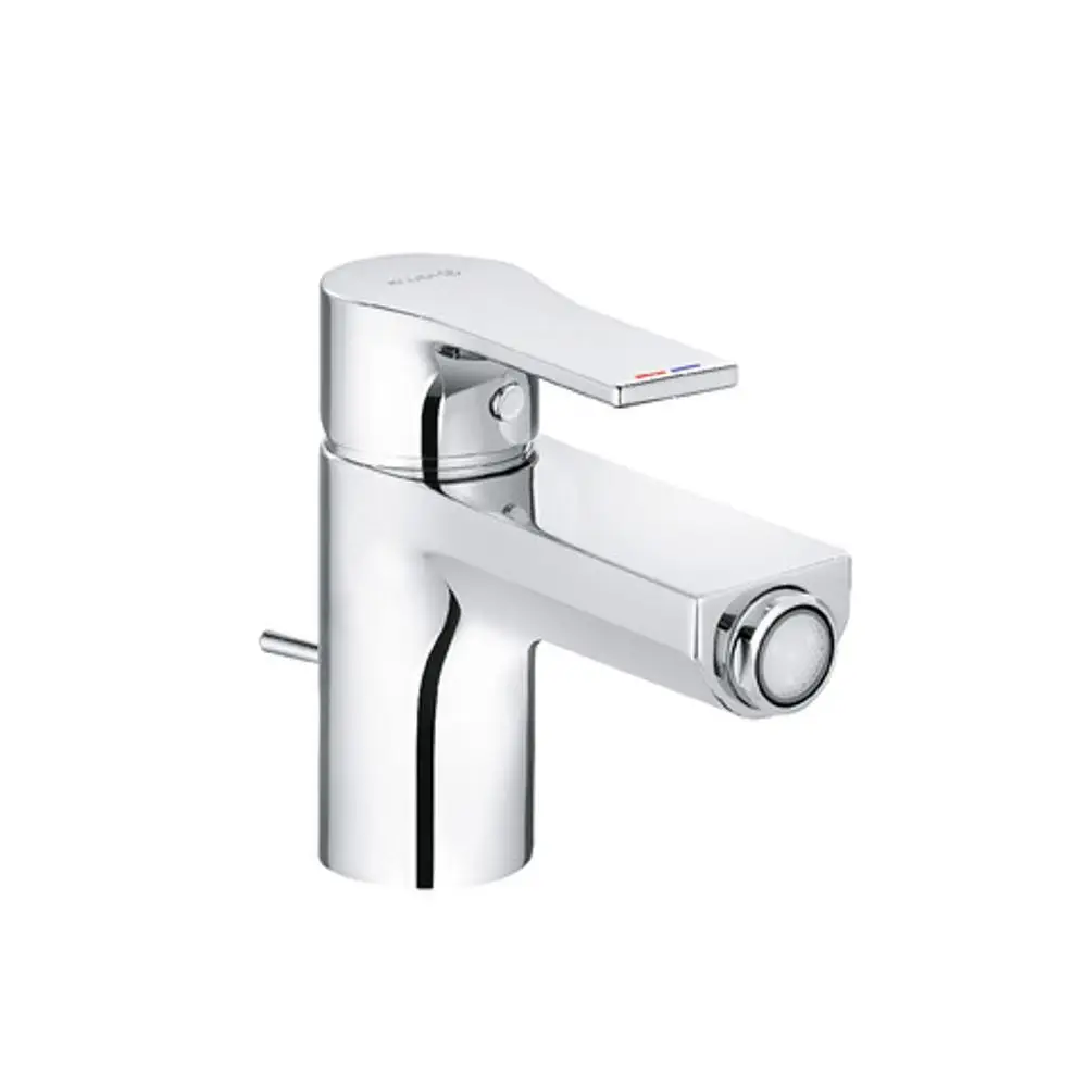 Kludi Wasserhahn für Bidet in Chromoptik. Der Hebel zur Temperatur- und Durchflussregelung befindet sich oben. Die Auslaufstelle ist flach gestaltet.